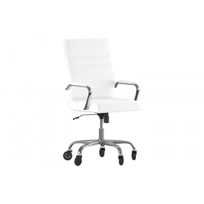 BLNK Whitney LeatherSoft High Back Executive Swivel Office Chair with Chrome Frame, Arms, and Transparent Roller Wheels