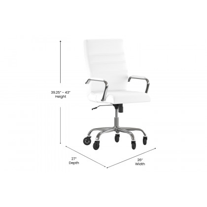 BLNK Whitney LeatherSoft High Back Executive Swivel Office Chair with Chrome Frame, Arms, and Transparent Roller Wheels