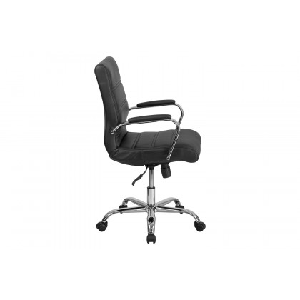 BLNK Whitney LeatherSoft Mid-Back Executive Swivel Office Chair with Chrome Frame and Arms - Black