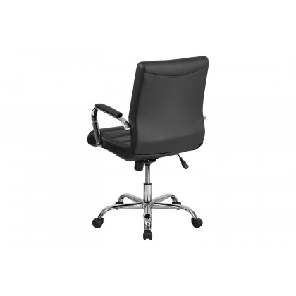 BLNK Whitney LeatherSoft Mid-Back Executive Swivel Office Chair with Chrome Frame and Arms - Black