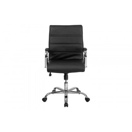 BLNK Whitney LeatherSoft Mid-Back Executive Swivel Office Chair with Chrome Frame and Arms - Black