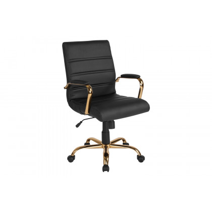 BLNK - Whitney LeatherSoft Mid-Back Executive Swivel Office Chair with Gold Frame and Arms