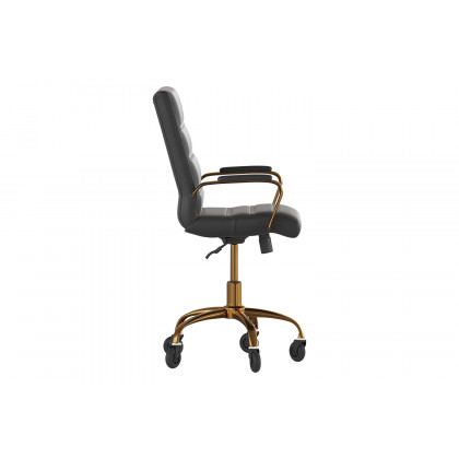 BLNK Camilia LeatherSoft Executive Swivel Office Chair with Gold Frame, Arms, and Transparent Roller Wheels - Black