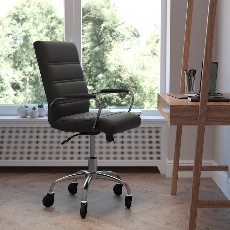 BLNK - Camilia LeatherSoft Executive Swivel Office Chair with Chrome Frame, Arms, and Transparent Roller Wheels