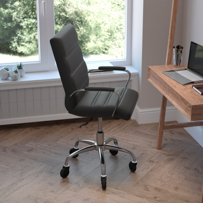 BLNK - Camilia LeatherSoft Executive Swivel Office Chair with Chrome Frame, Arms, and Transparent Roller Wheels