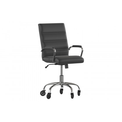 BLNK Camilia LeatherSoft Executive Swivel Office Chair with Chrome Frame, Arms, and Transparent Roller Wheels - Black