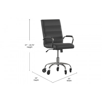 BLNK Camilia LeatherSoft Executive Swivel Office Chair with Chrome Frame, Arms, and Transparent Roller Wheels - Black