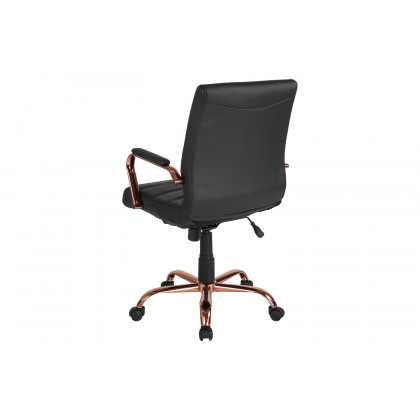 BLNK Whitney LeatherSoft Mid-Back Executive Swivel Office Chair with Rose Gold Frame and Arms - Black