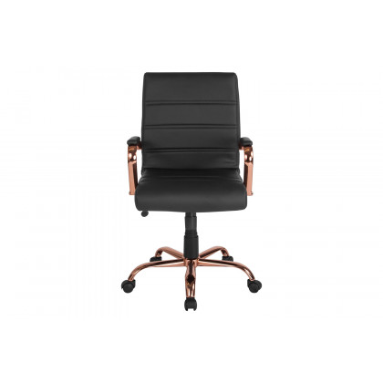 BLNK Whitney LeatherSoft Mid-Back Executive Swivel Office Chair with Rose Gold Frame and Arms - Black
