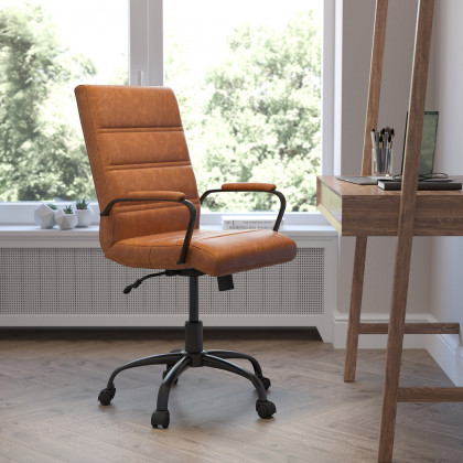 BLNK - Whitney LeatherSoft Mid-Back Executive Swivel Office Chair with Black Frame and Arms