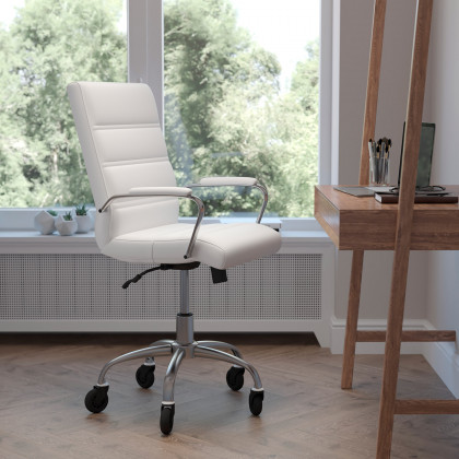 BLNK - Camilia LeatherSoft Executive Swivel Office Chair with Chrome Frame, Arms, and Transparent Roller Wheels