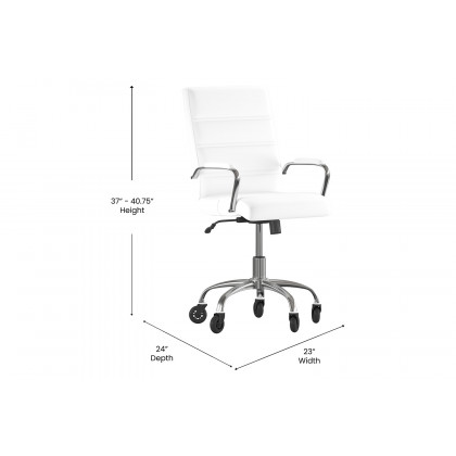 BLNK Camilia LeatherSoft Executive Swivel Office Chair with Chrome Frame, Arms, and Transparent Roller Wheels - White