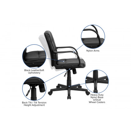 BLNK - Rider LeatherSoft Mid-Back Swivel Task Office Chair with Arms