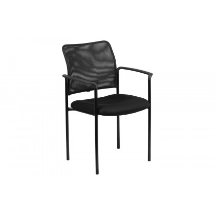 BLNK Jana Comfort Black Mesh Stackable Steel Side Chair - with Arms