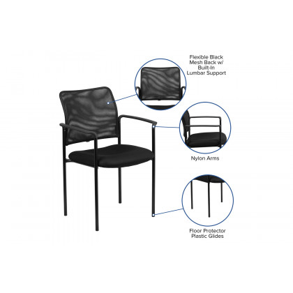 BLNK Jana Comfort Black Mesh Stackable Steel Side Chair - with Arms