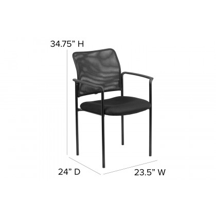 BLNK Jana Comfort Black Mesh Stackable Steel Side Chair - with Arms