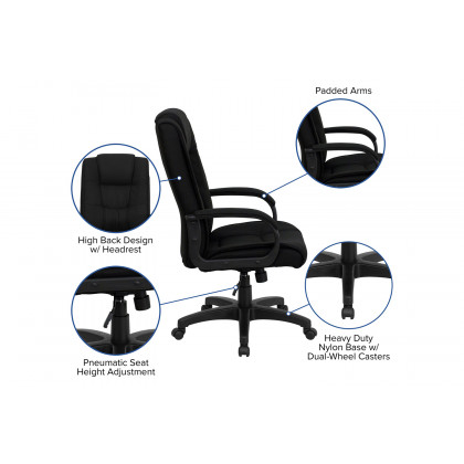 BLNK Jessica Fabric High Back Executive Swivel Office Chair with Arms - Black