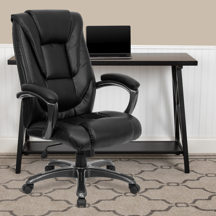 BLNK - Oma LeatherSoft High-Back Layered Upholstered Executive Swivel Ergonomic Office Chair with Smoke Base and Arms