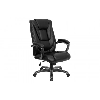 BLNK - Oma LeatherSoft High-Back Layered Upholstered Executive Swivel Ergonomic Office Chair with Smoke Base and Arms