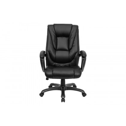 BLNK - Oma LeatherSoft High-Back Layered Upholstered Executive Swivel Ergonomic Office Chair with Smoke Base and Arms