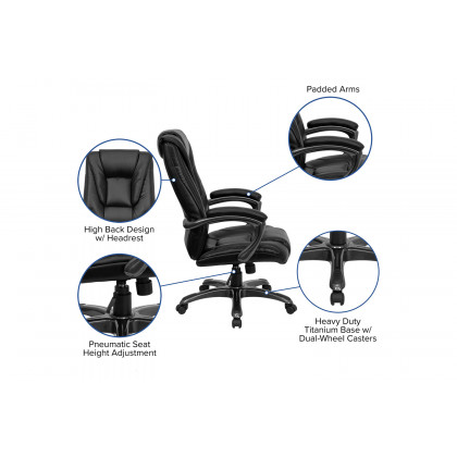 BLNK - Oma LeatherSoft High-Back Layered Upholstered Executive Swivel Ergonomic Office Chair with Smoke Base and Arms