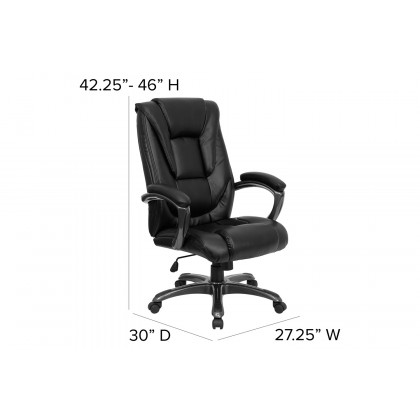 BLNK - Oma LeatherSoft High-Back Layered Upholstered Executive Swivel Ergonomic Office Chair with Smoke Base and Arms