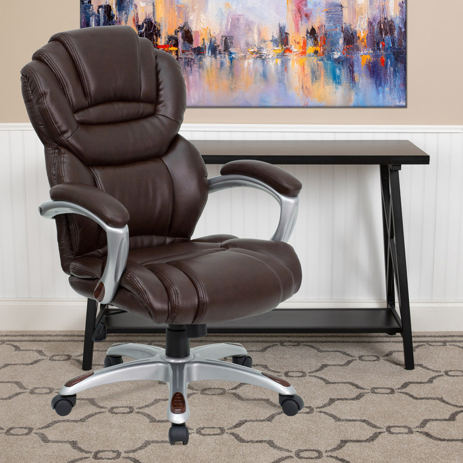 BLNK Stella LeatherSoft High-Back Executive Swivel Ergonomic Office Chair with Arms - Brown