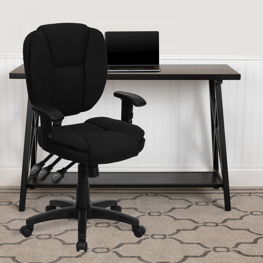 BLNK Caroline Fabric Multifunction Swivel Ergonomic Task Office Chair with Pillow Top Cushioning - Black, with Arms
