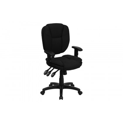 BLNK Caroline Fabric Multifunction Swivel Ergonomic Task Office Chair with Pillow Top Cushioning - Black, with Arms