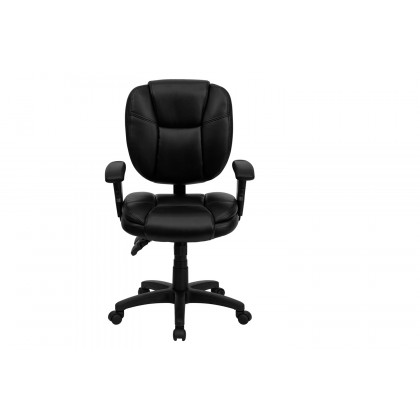 BLNK Caroline LeatherSoft Multifunction Swivel Ergonomic Task Office Chair with Pillow Top Cushioning - Black, with Arms
