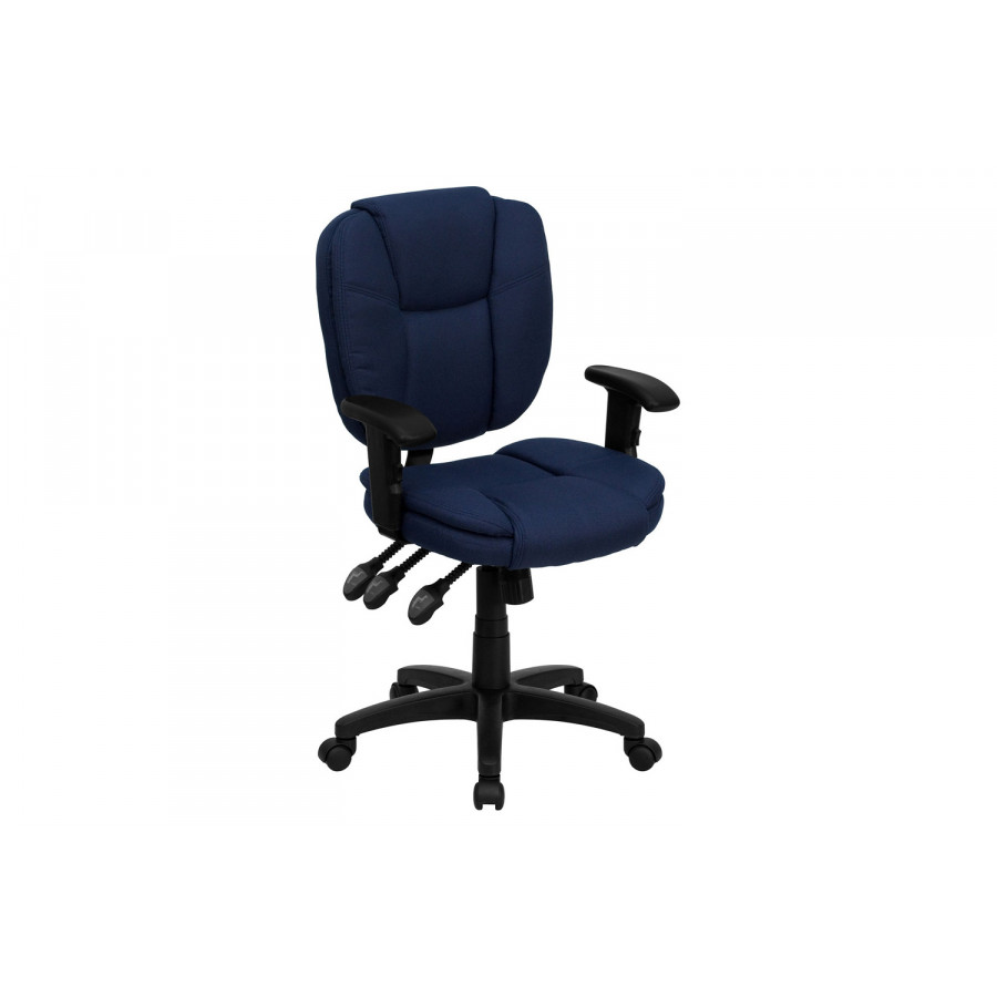 BLNK Caroline Fabric Multifunction Swivel Ergonomic Task Office Chair with Pillow Top Cushioning - Navy Blue, with Arms