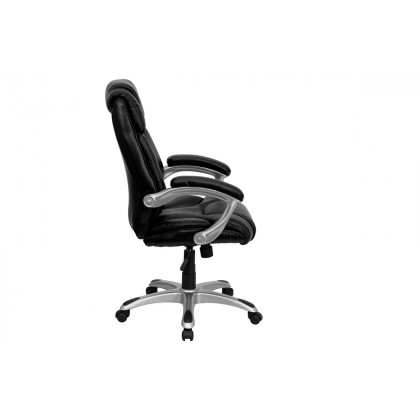 BLNK - Heather LeatherSoft High-Back Layered Upholstered Executive Swivel Ergonomic Office Chair with Silver Nylon Base and Arms