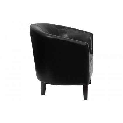 BLNK Lauren LeatherSoft Barrel Shaped Guest Chair with Wooden Legs - Black