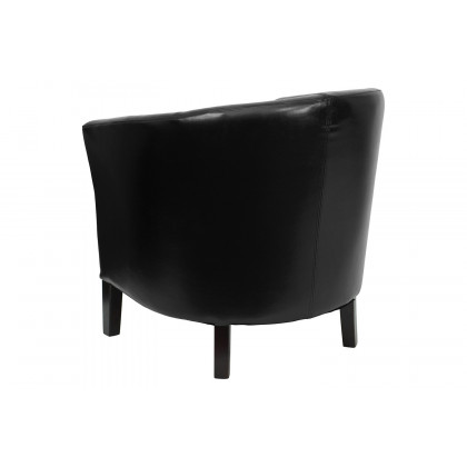 BLNK Lauren LeatherSoft Barrel Shaped Guest Chair with Wooden Legs - Black