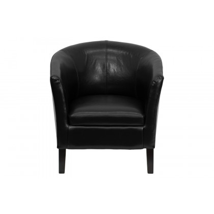BLNK Lauren LeatherSoft Barrel Shaped Guest Chair with Wooden Legs - Black