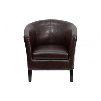 BLNK Lauren LeatherSoft Barrel Shaped Guest Chair with Wooden Legs - Brown