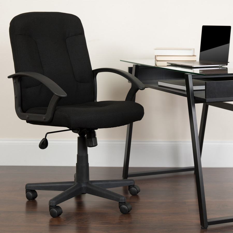 BLNK Garver Fabric Mid-Back Executive Swivel Office Chair with Nylon Arms - Black