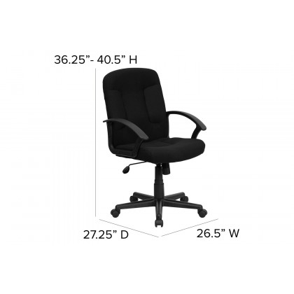 BLNK Garver Fabric Mid-Back Executive Swivel Office Chair with Nylon Arms - Black