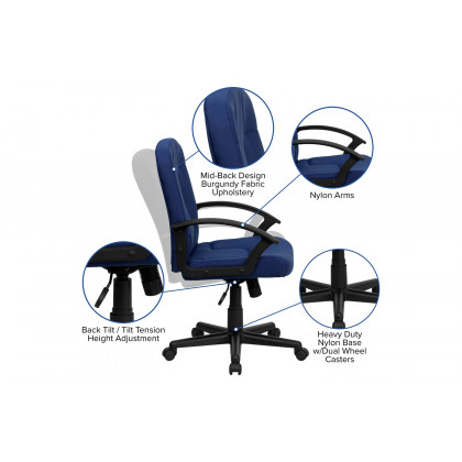 BLNK Garver Fabric Mid-Back Executive Swivel Office Chair with Nylon Arms - Navy