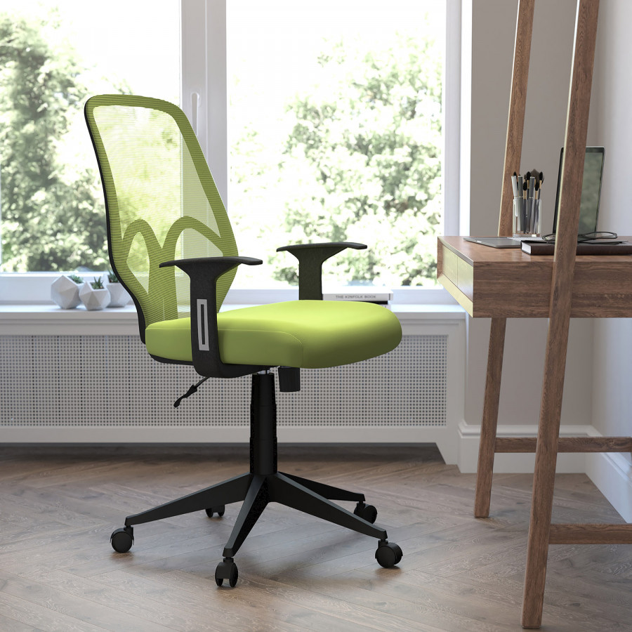 BLNK Salerno Series High-Back Black Mesh Office Chair - Green, with Arms