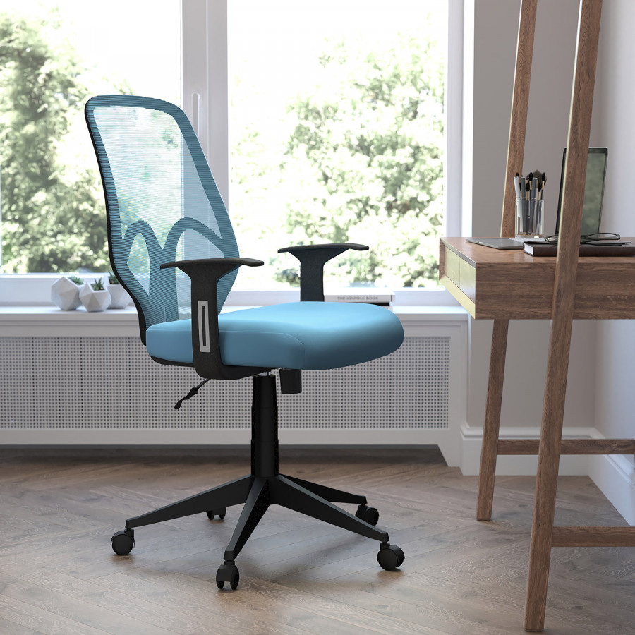 BLNK Salerno Series High-Back Black Mesh Office Chair - Light Blue, with Arms