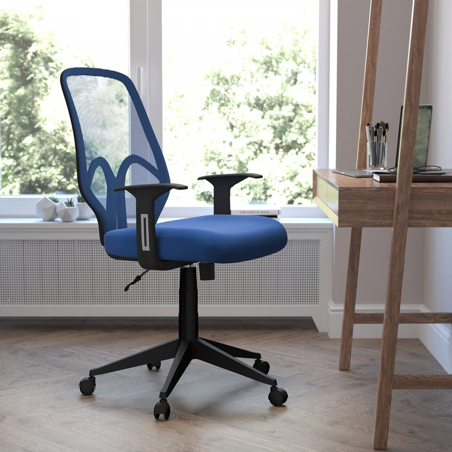 BLNK Salerno Series High-Back Black Mesh Office Chair - Navy, with Arms