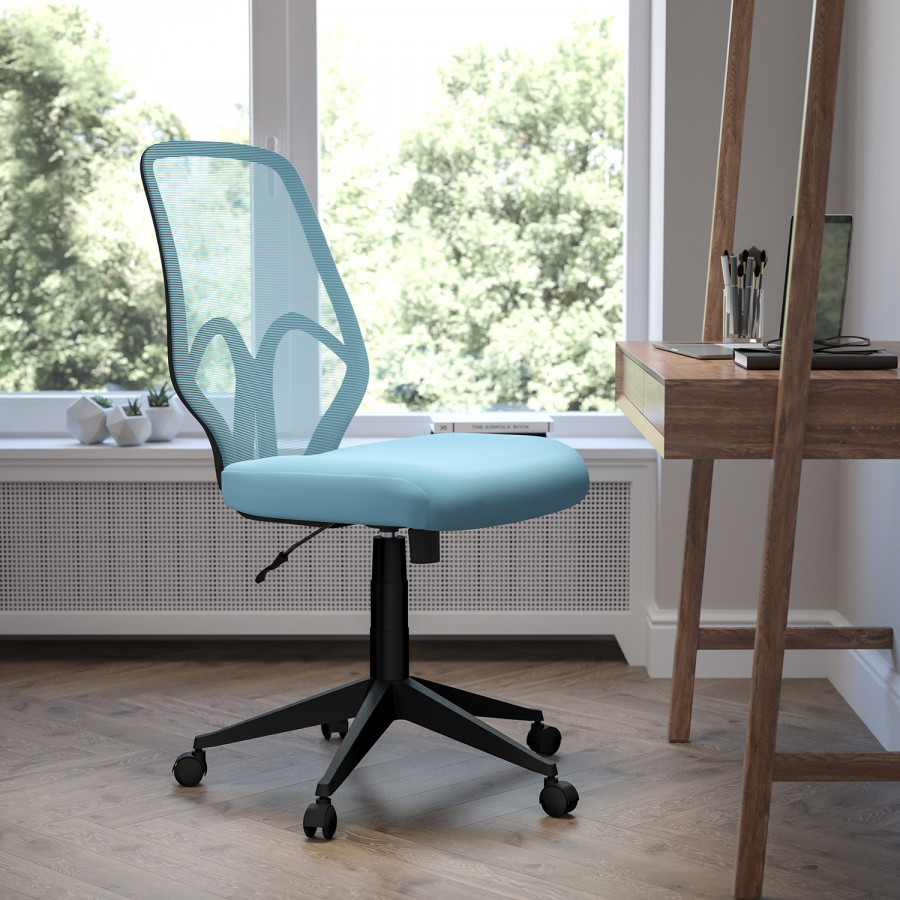 BLNK Salerno Series High-Back Black Mesh Office Chair - Light Blue