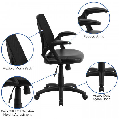 BLNK Sam Mid-Back Mesh Swivel Task Office Chair with Open Arms - LeatherSoft