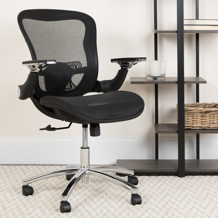 BLNK - Sam Mid-Back Mesh Executive Swivel Ergonomic Office Chair with Synchro-Tilt and Height Adjustable Flip-Up Arms