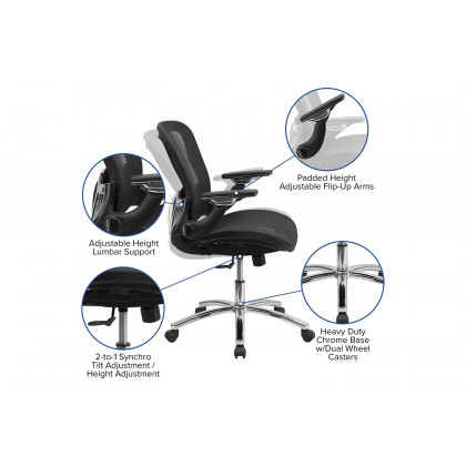 BLNK - Sam Mid-Back Mesh Executive Swivel Ergonomic Office Chair with Synchro-Tilt and Height Adjustable Flip-Up Arms