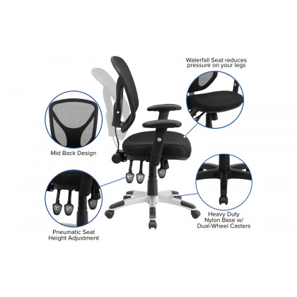 BLNK - Sam Mid-Back Mesh Multifunction Swivel Ergonomic Task Office Chair with Adjustable Arms