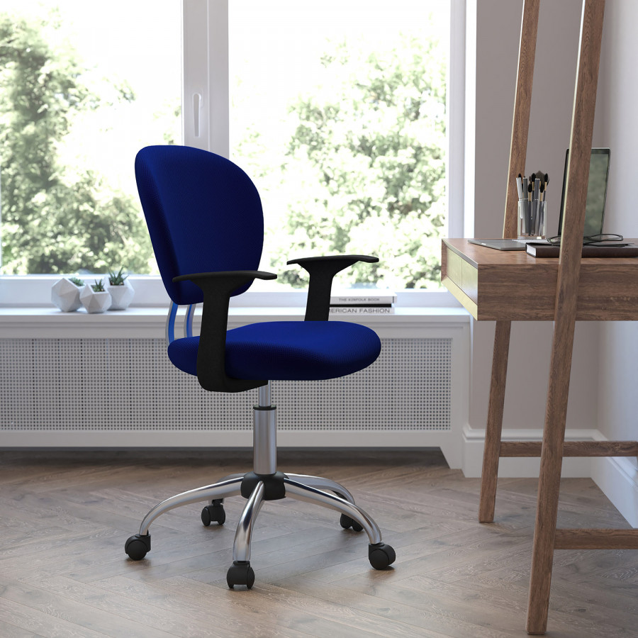 BLNK Beverly Mid-Back Mesh Padded Swivel Task Office Chair with Chrome Base - Blue, with Arms