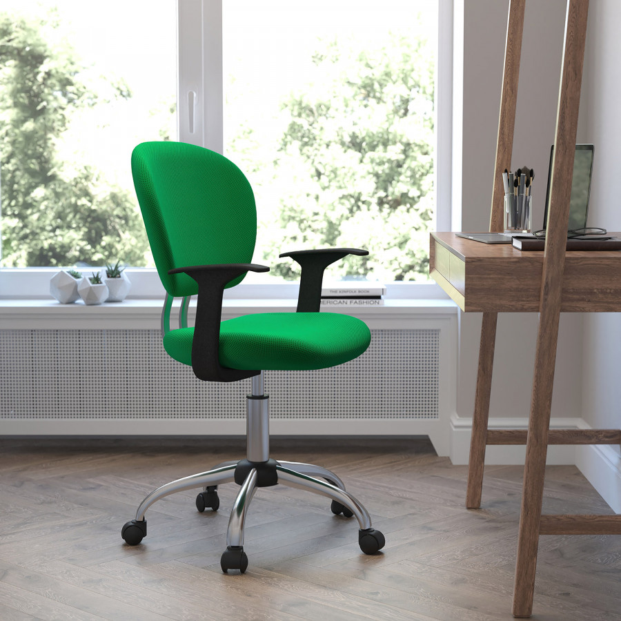 BLNK Beverly Mid-Back Mesh Padded Swivel Task Office Chair with Chrome Base - Bright Green, with Arms