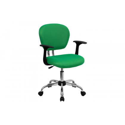 BLNK Beverly Mid-Back Mesh Padded Swivel Task Office Chair with Chrome Base - Bright Green, with Arms